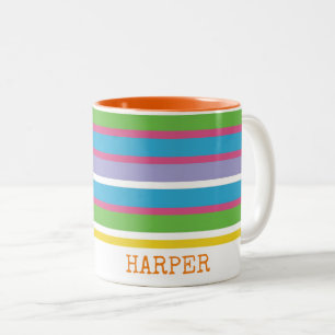 Tasse 2 Couleurs NOM de bande colorée moderne Preppy Fun Hip