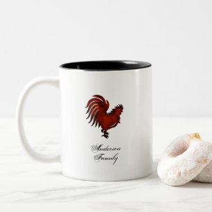 Tasse 2 Couleurs Nom de famille personnalisé coq rouge rustique