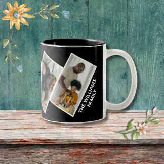 Tasse 2 Couleurs Nom de famille photo collage sur noir