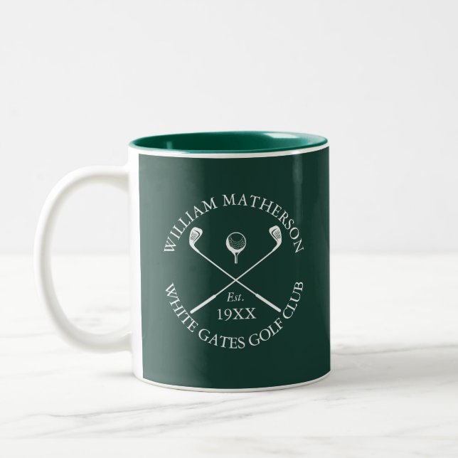 Tasse 2 Couleurs Nom de golf classique vert émeraude personnalisé (Gauche)