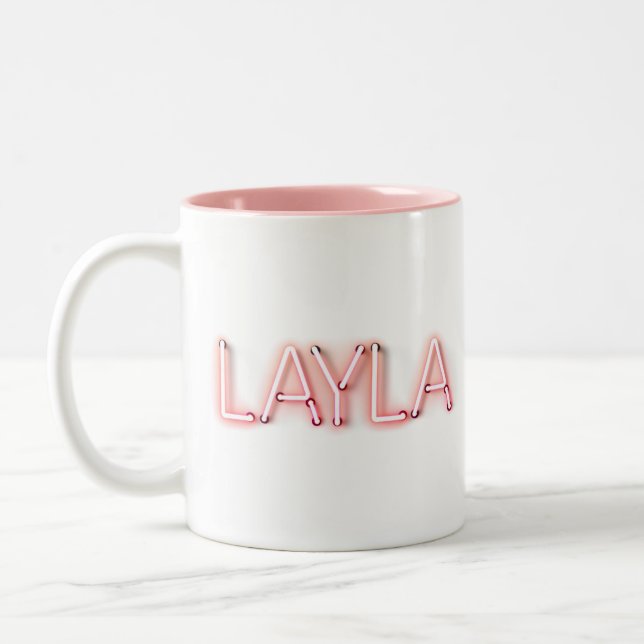 Tasse 2 Couleurs Nom de Layla dans lumières néons brillantes nouvea (Gauche)