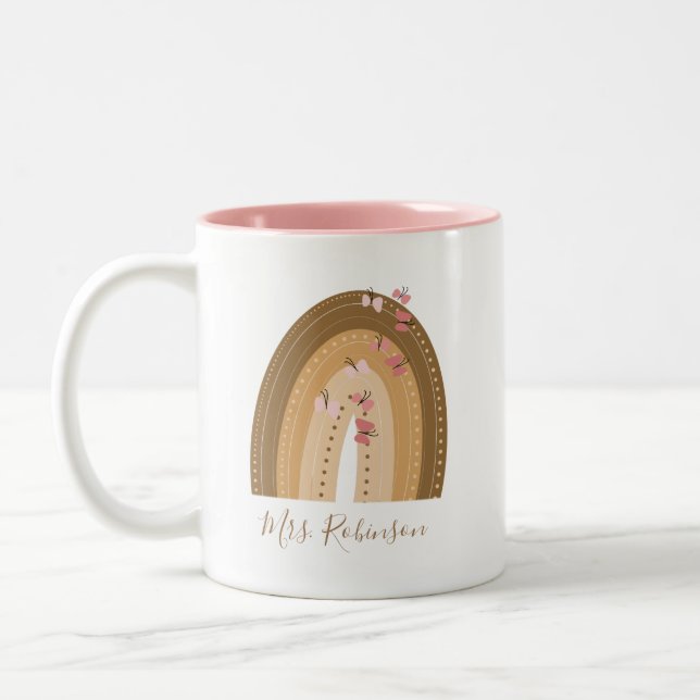 Tasse 2 Couleurs Nom de l'enseignant de script Papillons Arc-en-cie (Gauche)