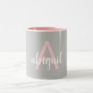 Tasse 2 Couleurs Nom de monogramme élégant moderne rose gris