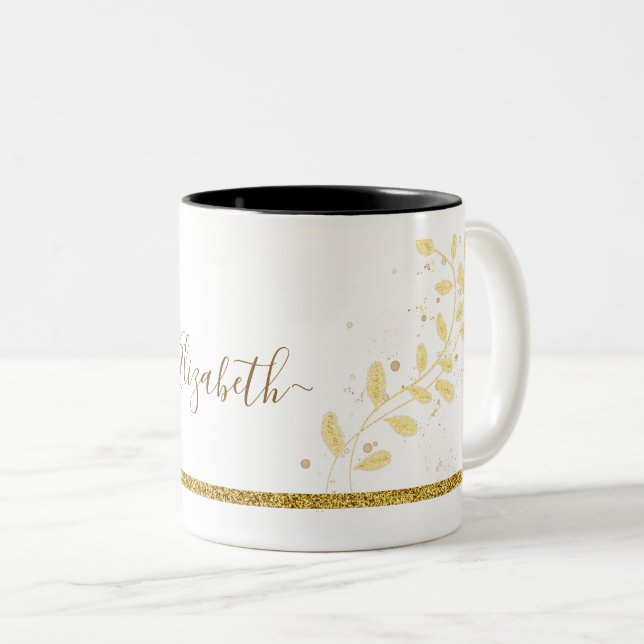 Tasse 2 Couleurs Nom de monogramme pailleté or élégant (Devant droit)