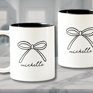 Tasse 2 Couleurs Nom de monogramme personnalisé avec un nœud