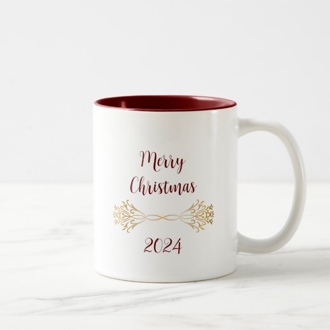 Tasse 2 Couleurs Nom de monogramme unique élégant Joyeux Noël (Droit)