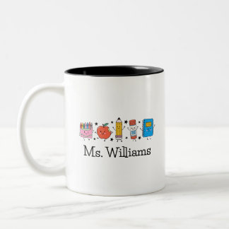 Tasse 2 Couleurs Nom de professeur de retour à l'école doodle migno