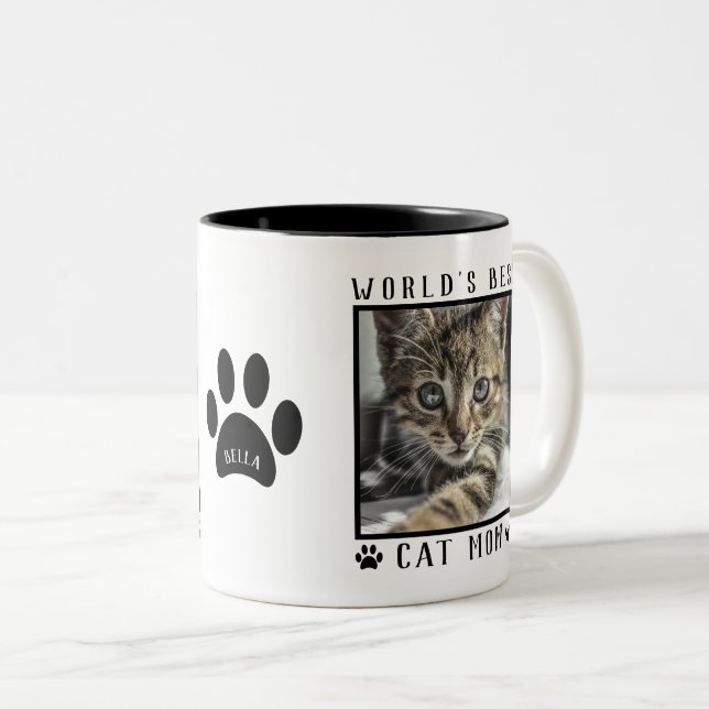 Tasse 2 Couleurs Nom des empreintes de patte de la meilleure maman  (Devant droit)