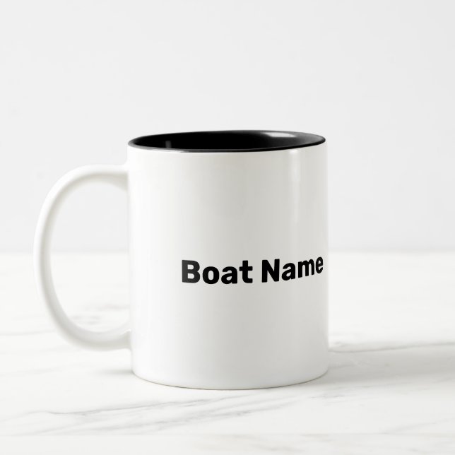 Tasse 2 Couleurs Nom du bateau Modèle de texte blanc et noir (Gauche)