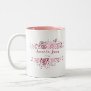 Tasse 2 Couleurs Nom du client CPA Comptable Floral Rose