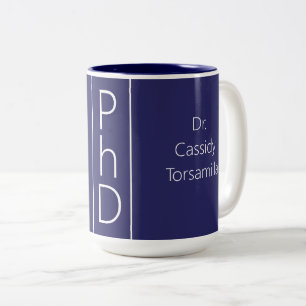 Tasse 2 Couleurs Nom du diplômé Bleu PhD