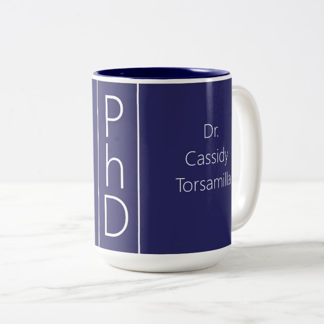 Tasse 2 Couleurs Nom du diplômé Bleu PhD (Devant droit)