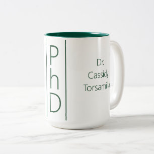 Tasse 2 Couleurs Nom du diplômé White Green PhD