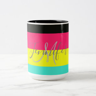 Tasse 2 Couleurs Nom du monogramme de bande de blocs de couleur noi