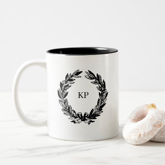 Tasse 2 Couleurs Nom du monogramme de mariage personnalisé Wreath (Avec donut)