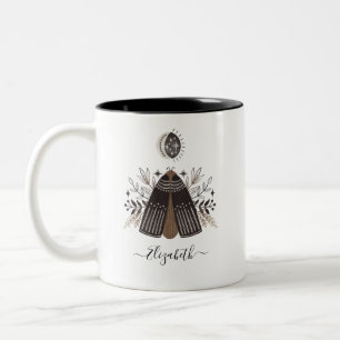 Tasse 2 Couleurs Nom du monogramme Papillon noir blanc