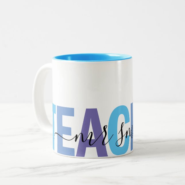 Tasse 2 Couleurs Nom du script de l'enseignant École bleue et viole (Devant gauche)