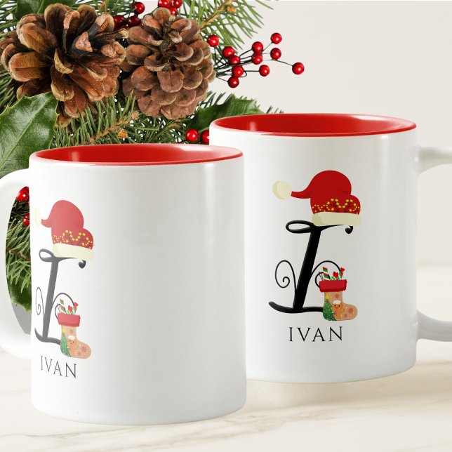 Tasse 2 Couleurs Nom Élégant Écriture Moderne Lettre I Noël (Créateur téléchargé)
