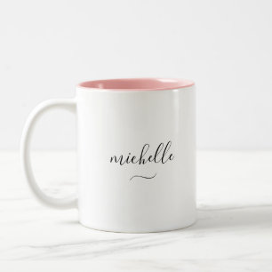 Tasse 2 Couleurs Nom élégant en script monogrammé avec fioritures d