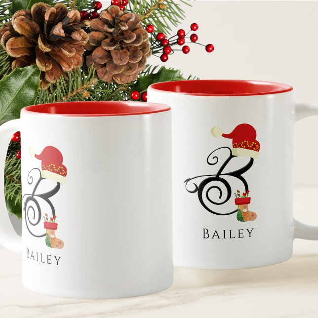Tasse 2 Couleurs Nom Élégant Initiale Lettre B de Noël (Créateur téléchargé)
