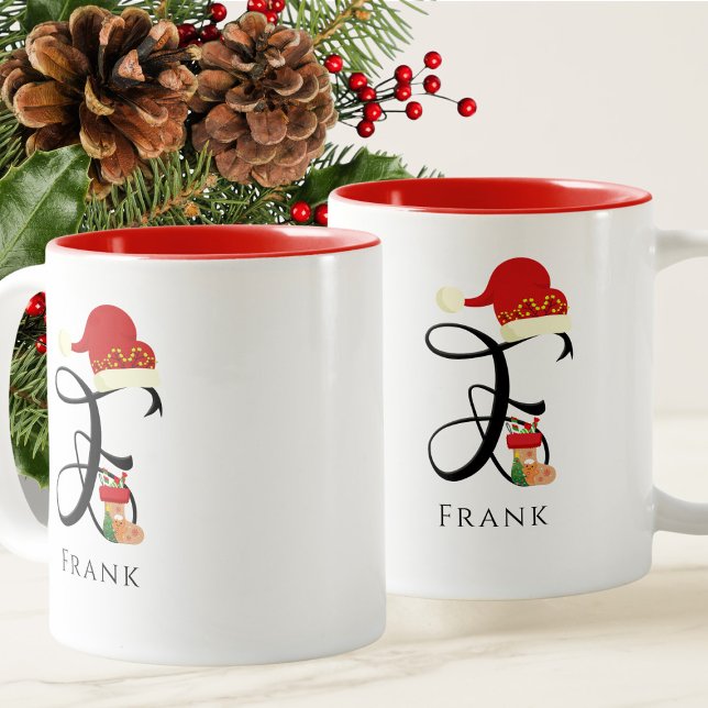 Tasse 2 Couleurs Nom Élégant Initiale Lettre Moderne F Fêtes (Créateur téléchargé)