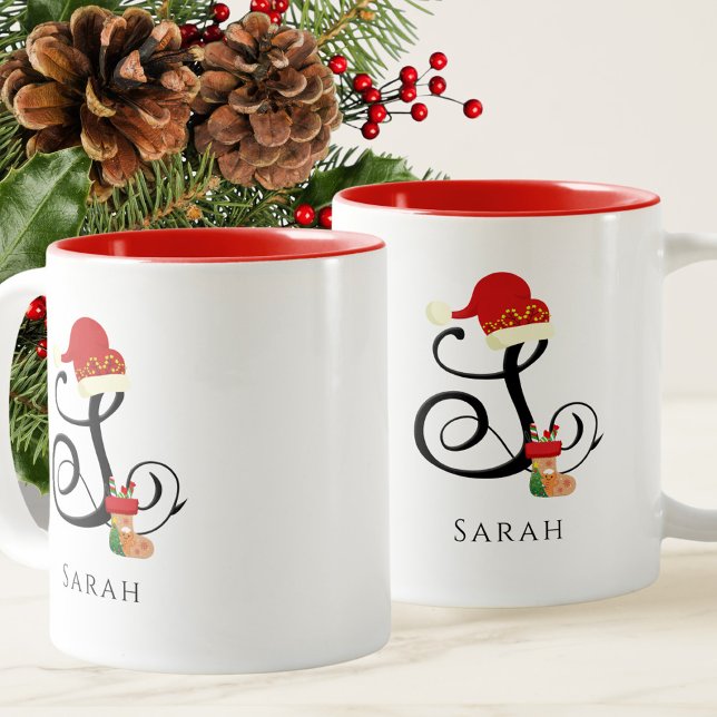 Tasse 2 Couleurs Nom élégant Lettre initiale moderne S Noël (Créateur téléchargé)