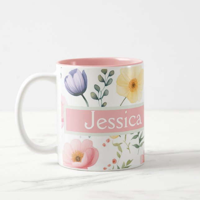Tasse 2 Couleurs Nom floral personnalisé (Gauche)