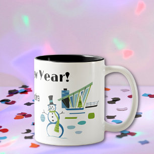 Tasse 2 Couleurs Nom, HNY Joyeux Nouvel An 11oz Retro