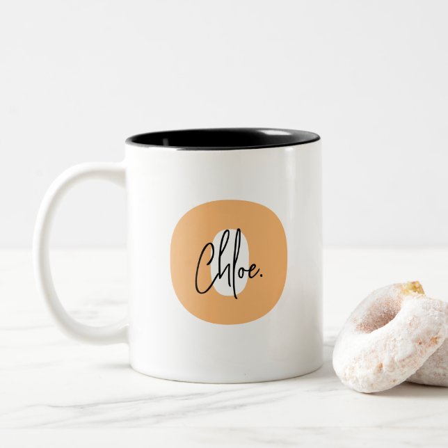 Tasse 2 Couleurs Nom initial du script initial du minuscule orange  (Avec donut)