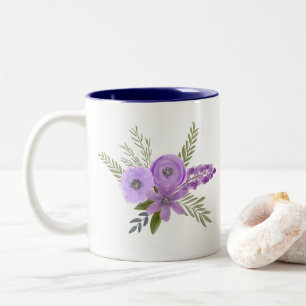 Tasse 2 Couleurs Nom + Lavande violette Aquarelle Florale Fleurs