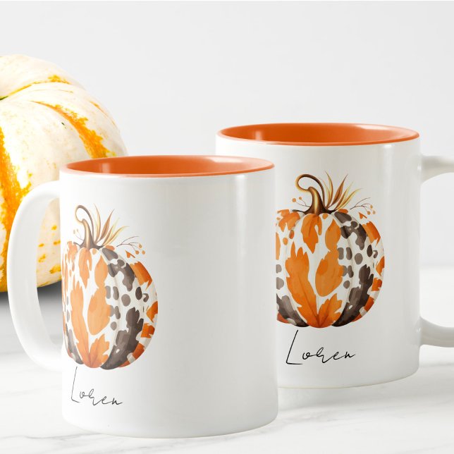Tasse 2 Couleurs Nom modifiable Cute Orange Citrouille Harvest Auto (Créateur téléchargé)