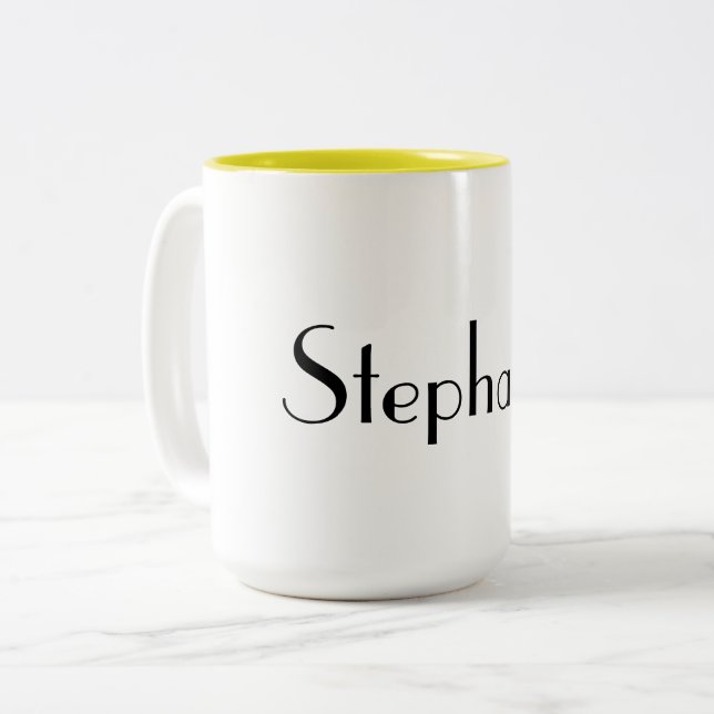 Tasse 2 Couleurs Nom Monogram Modèle Jaune Blanc Cool Cadeau (Devant gauche)