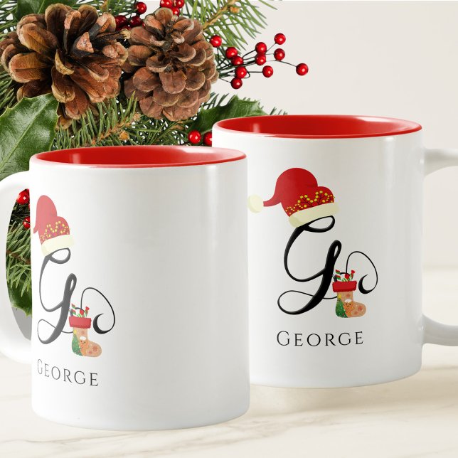 Tasse 2 Couleurs Nom Monogramme Écriture Moderne Lettre G Fêtes (Créateur téléchargé)
