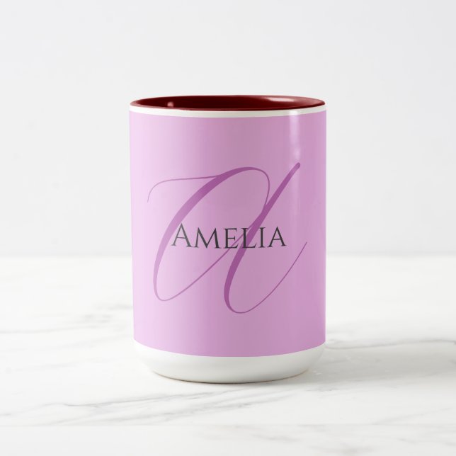 Tasse 2 Couleurs Nom Monogramme Lettre initiale Orchid & Lilac (Centre)