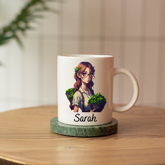 Tasse 2 Couleurs Nom Personnalisable D'Une Fille Plante Posée (Créateur téléchargé)