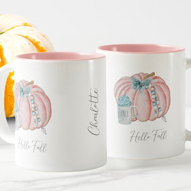 Tasse 2 Couleurs Nom personnalisé Aquarelle bleu rose Citrouille Au (Créateur téléchargé)