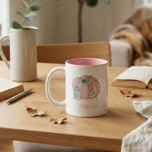Tasse 2 Couleurs Nom personnalisé Aquarelle bleu rose Citrouille Au