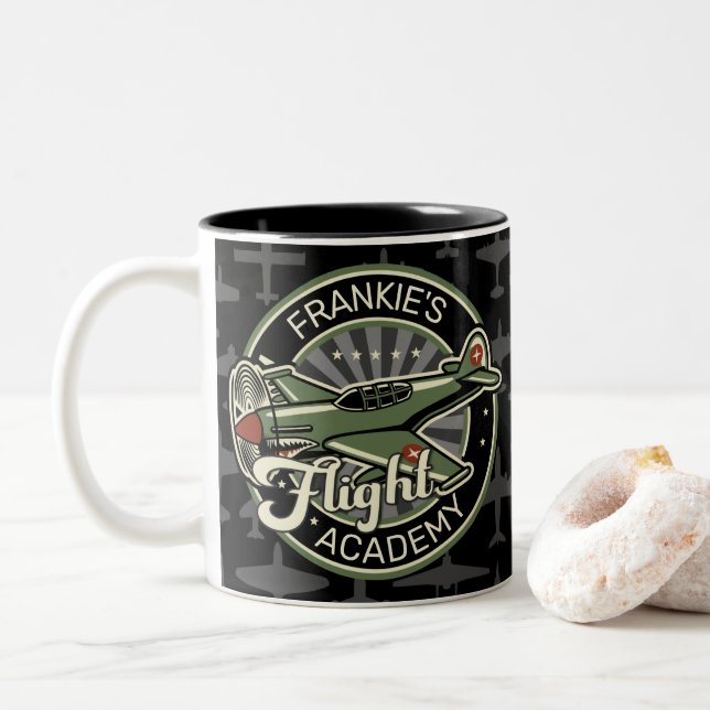 Tasse 2 Couleurs Nom personnalisé avion de chasse militaire rétro d (Avec donut)