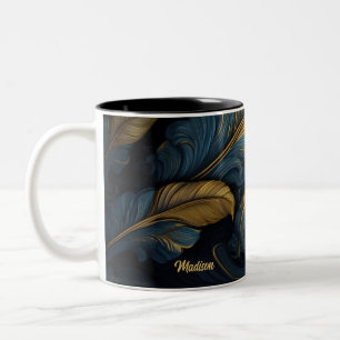 Tasse 2 Couleurs Nom personnalisé Bleu - Feuilles d'or