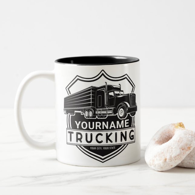Tasse 2 Couleurs NOM personnalisé Camions Big Rig Semi Trucker (Avec donut)