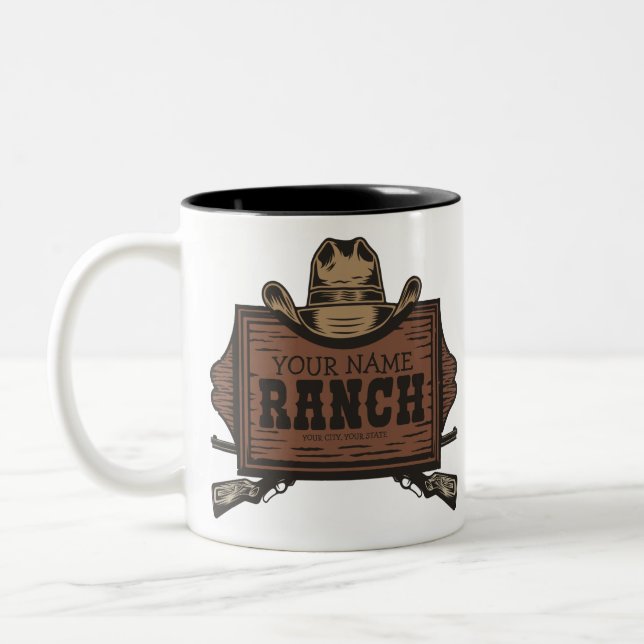 Tasse 2 Couleurs NOM PERSONNALISÉ Canons Cowboy Connexion Western R (Gauche)