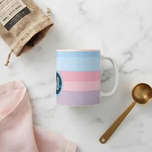 Tasse 2 Couleurs Nom personnalisé Chic Pastel rayé rose et bleu