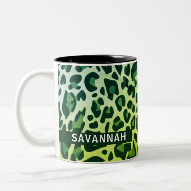 Tasse 2 Couleurs Nom personnalisé Classic Empreinte de léopard Desi (Gauche)