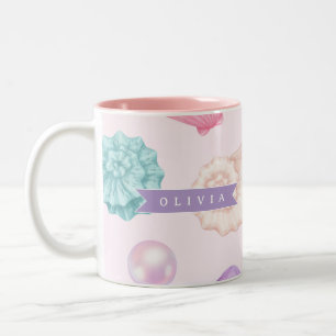 Tasse 2 Couleurs Nom personnalisé côtier coquillage pastel personna