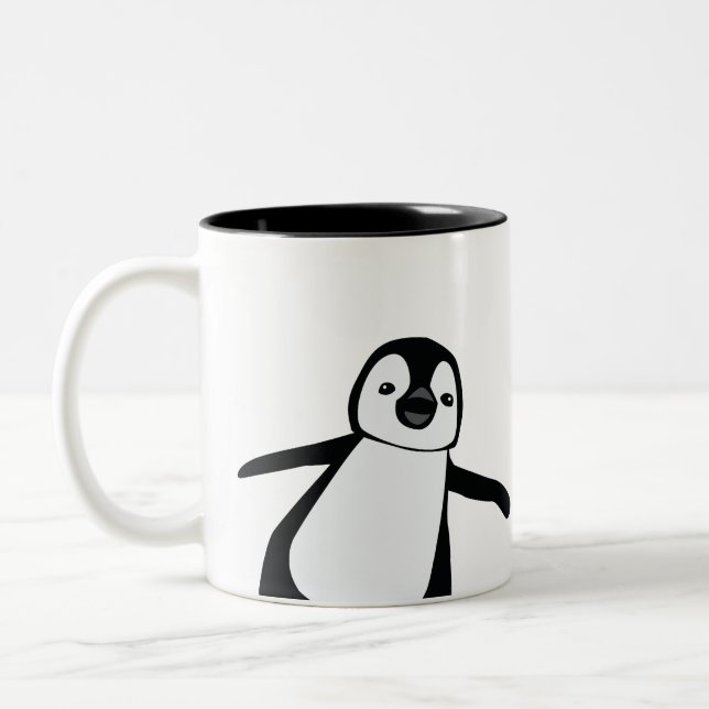 Tasse 2 Couleurs Nom personnalisé Cute Peeking Penguin Holiday (Gauche)