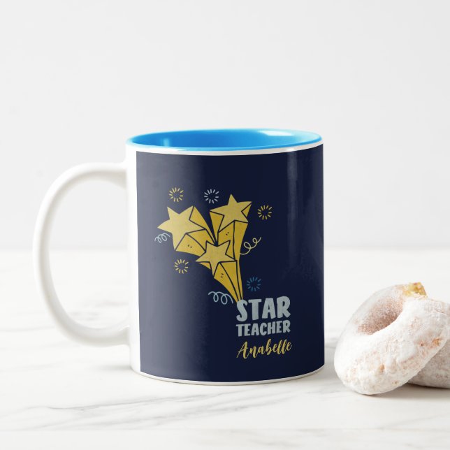 Tasse 2 Couleurs Nom personnalisé de l'enseignant étoile (Avec donut)