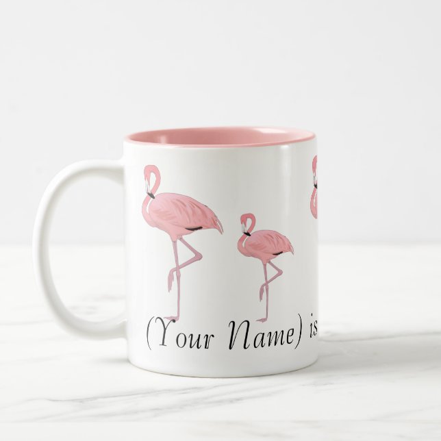 Tasse 2 Couleurs Nom personnalisé du groupe de Flamants roses roses (Gauche)