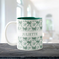 Nom personnalisé Elégante Vintage Floral Green Bow