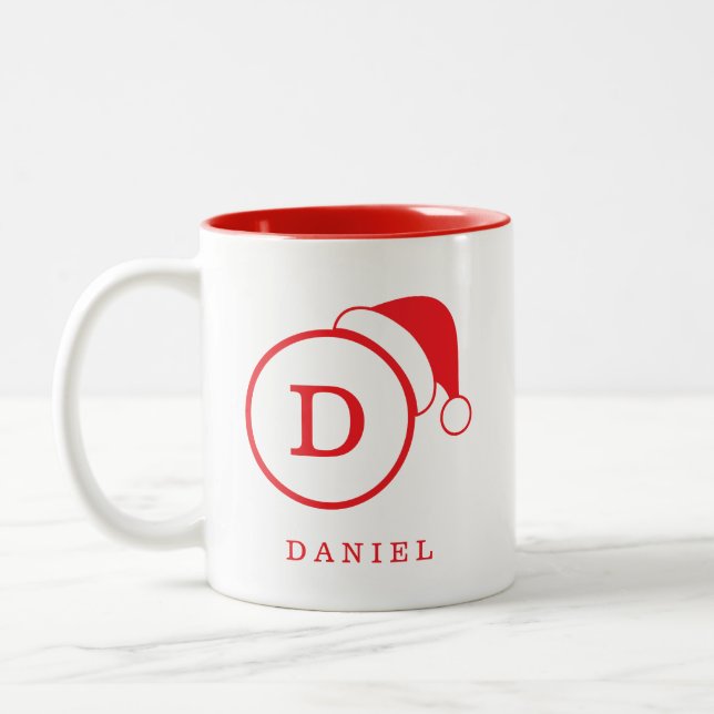 Tasse 2 Couleurs Nom personnalisé et rouge monogramme du Père Noël (Gauche)