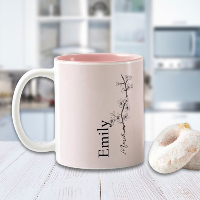 Tasse 2 Couleurs Nom personnalisé Fleur de cerisier Mars Fleur de n (Custom Name Cherry Blossom March Birth Flower Two-Tone Coffee Mug)